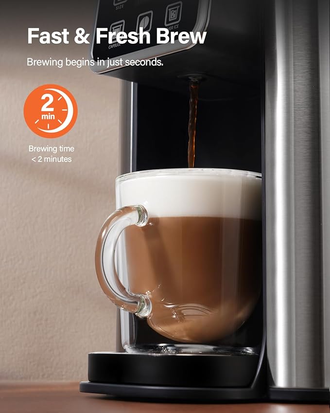 SHARDOR Single Serve Coffee Maker Hot and Iced Coffee Machine for K Cup Pods &amp Ground Coffee 6 to 14 Oz Brew Sizes with 50 oz Large Water Tank Removable Drip Tray Stainless Steel