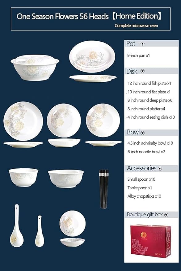 Dinnerware Set Dinner Party Tableware Service Set 355660Pcs Ceramic Dinnerware Set Bone China Tableware Dishes Plates Ceramic Combination Dinner Service Set Porcelaine Servi56 Pieces