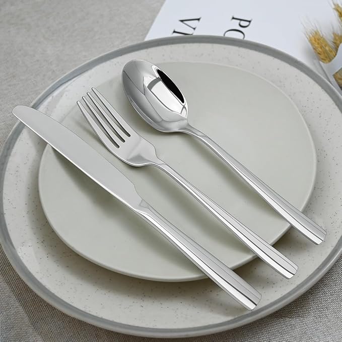 Silverware Set18/10 Stainless Steel 18Piece Silverware Set For 6With Dinner Knives Spoon Forks Set for Home Kitchen and Restaurant Mirror Polished&amp Dishwasher Safe