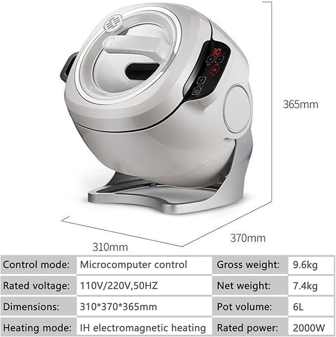 2000W 6L auto Cooking Wok Fried Rice MachineIntelligent Automatic Cooking MachineThree Speed Adjustable360 ° Automatic Rotation for Stir FryingStewingCooking