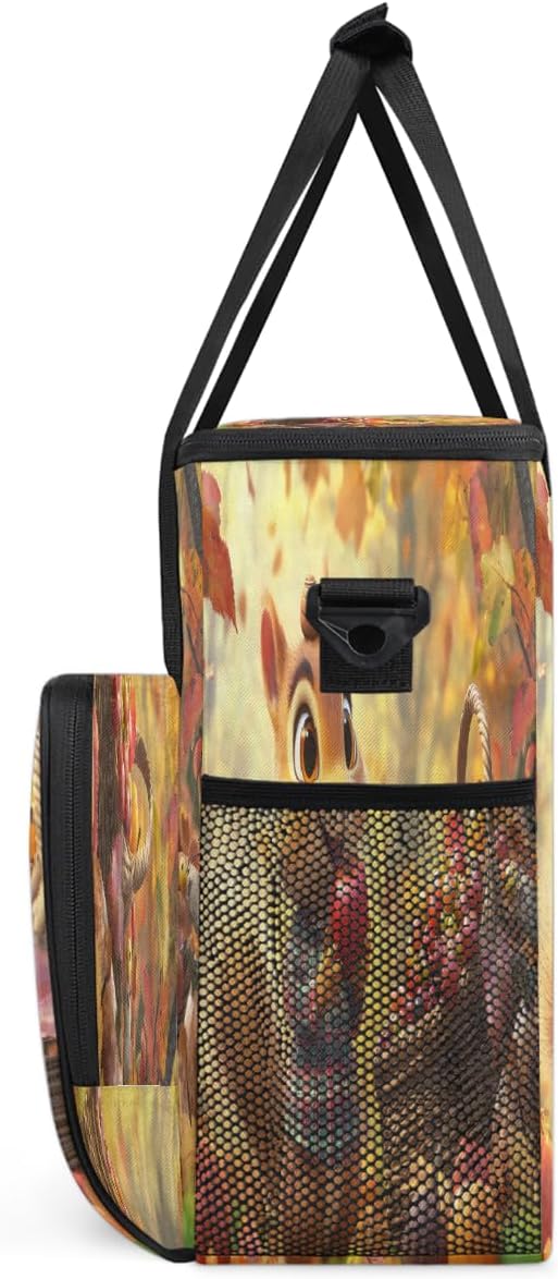 Cartoon Squirrel Apple Maple Leaf Coffee Maker Carring Bag Travel Carrying Storage Tote Bag Compatible with Keurig K-Mini or K-Mini Plus Portable Single Serve Coffee Brewer Case with Pockets