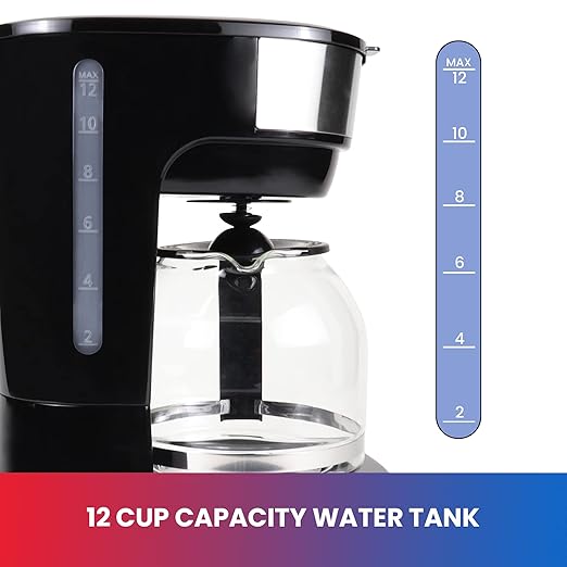 Total Chef Drip Coffee Maker - 12-Cup Programmable Coffee Machine With Glass Pot Pause and Pour Auto Shut-Off Large Water Reservoir Reusable Filter Dishwasher Safe Carafe Percoladora de Café
