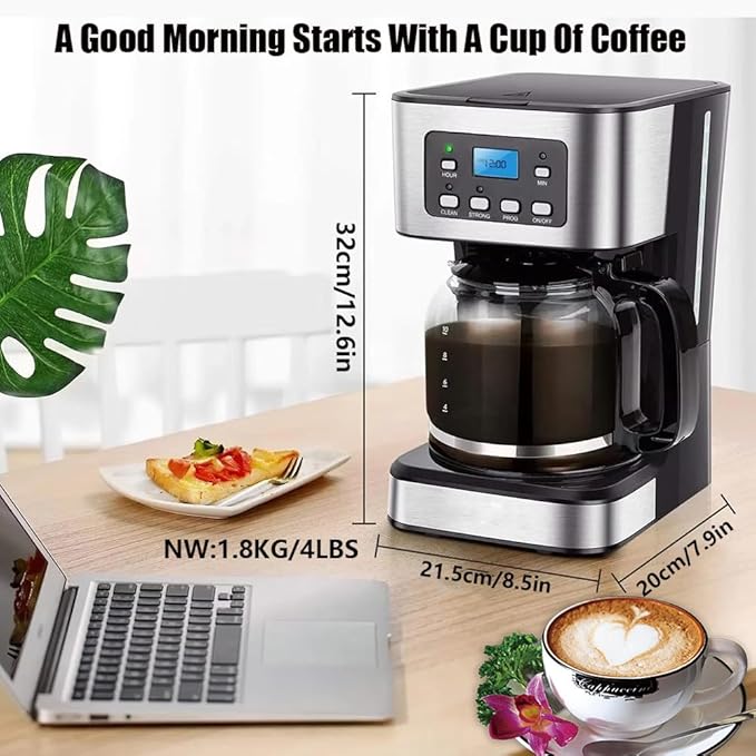 Espresso Machine Drip Coffee Maker 12-Cup Thermal Programmable Coffee Maker 950w Making Tea Drip Coffee Maker With Glass Carafe Warm Preservation Touch Screen Easy To Use