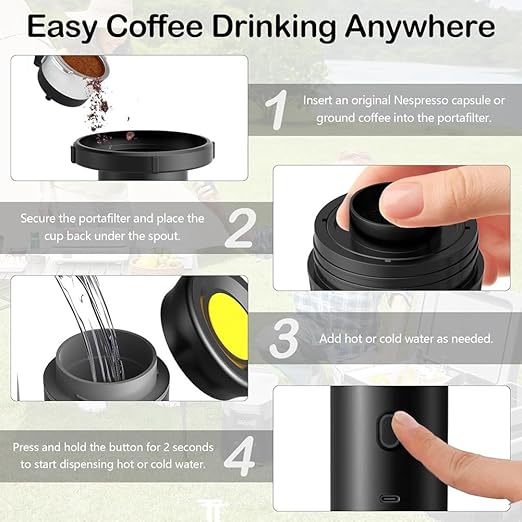 Aboiled Portable Espresso Coffee Machine - Travel Coffee Maker Hot &amp Cold Brew Compact &amp Lightweight Green