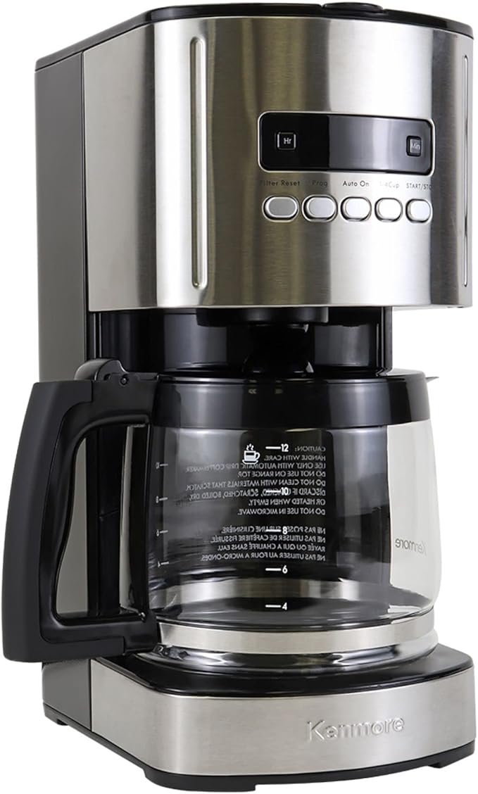 Kenmore Drip Coffee Maker - Programmable Cafe Machine With Glass Pot Regular &amp Bold Brew Auto Shut Off Large Water Reservoir Reusable Filter Kitchen Appliances For Cafeteria Barista 12 Cup Bl