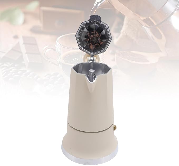 SIXRUN Aluminum Alloy Octagonal Percolator Coffee Pot Maker with Safety Valve and Beech Wood Handle (White)
