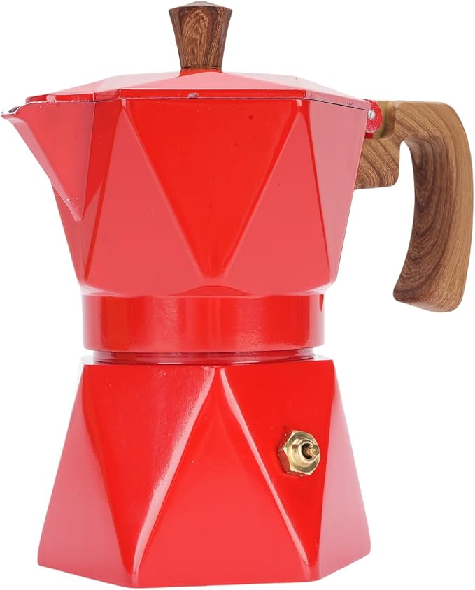 ZJchao Italian Coffee Maker Premium Anodized Aluminum Stovetop Coffee Pot Dual Valve Brewing Rich For Home Camping 2 Cup 16x16cm (Red)