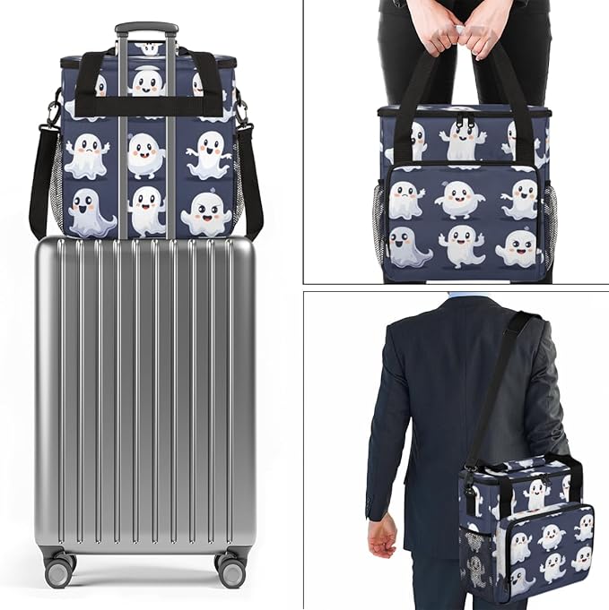 Cartoon Halloween Ghosts Coffee Maker Carrying Bag Travel Storage Bag Compatible with K-Mini or K-Mini Plus Single Serve Coffee Brewer Carrying Case with Multiple Pockets &amp Shoulder Strap