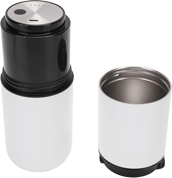 Portable Coffee Maker Machine 350ml Travel All in One Coffee Bean Grinder and Hand Brew Kit Semi Automatic 15 Grind Settings Quick Heating for RV Camping Car (White)