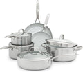 GreenPan Venice Pro 10 Piece Cookware Set Stainless Steel Non-Toxic PFAS-Free with Ceramic Nonstick Coating Induction Suitable Glass Lids Multi Clad Dishwasher &amp Oven Safe Silver