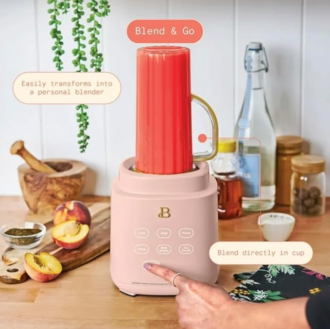 PowerExact Blender System 700-Watt Countertop Blender with 50oz BPA-Free Jar &amp 20oz To-Go Cup-Pink