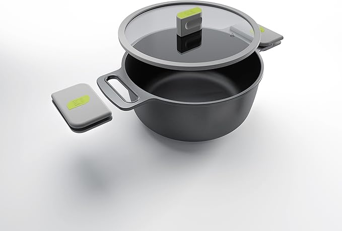 BRA LIFE – 9 Pieces of Cast Aluminium 100% Recycled Non-Stick Reinforced Ceramic without PFOA without PTFE Suitable for All Types of Cookers and Induction