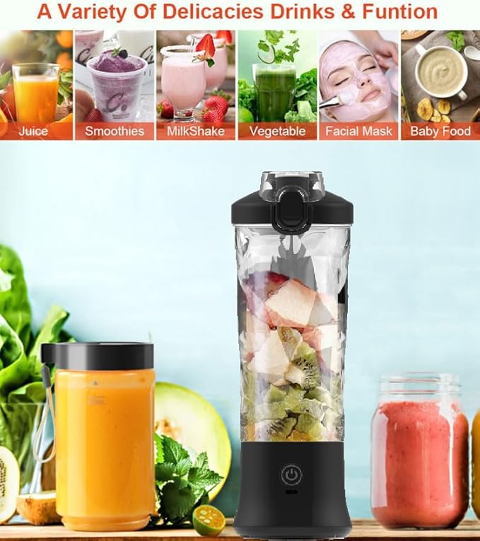 Personal Blender with 20oz Traveling Cup Portable Blender for Shakes and Smoothies Cordless Personal Blenders Self Cleaning USB-C Rechargeable Licuadora Portatil for Home Gym Office