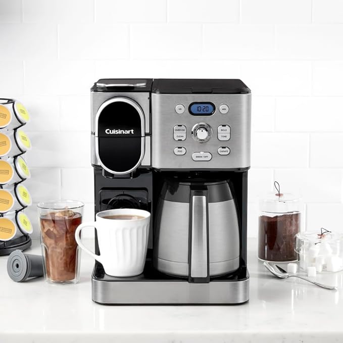 Cuisinart Coffee Center 10-Cup Thermal Carafe Drip Coffee Maker and Single-Serve Brewer with Over Ice Function Fully Automatic Coffeemaker Compatible with Single-Cup Pods Black/Stainless SS-21NAS