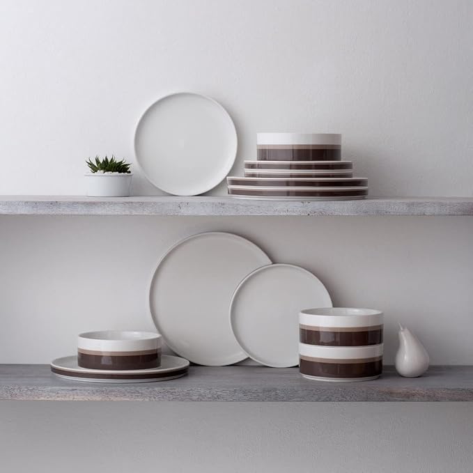 Noritake ColorStax Stripe Brown 12-Piece Dinnerware Set Service for 4