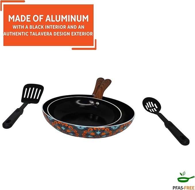 IMUSA Nonstick Ceramic Cookware Set 4-Piece 8in/10in with Soft-Touch Handles Aluminum Black