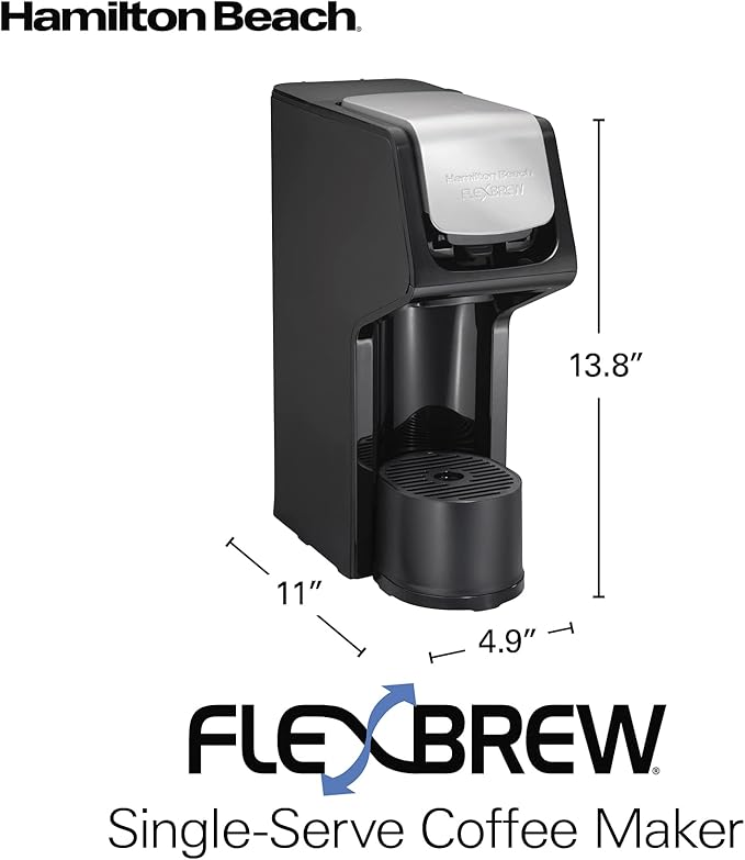Hamilton Beach FlexBrew Single Serve Coffee Maker Coffee Machine Compatible with Pod Packs and Grounds Black Next Gen (49900)
