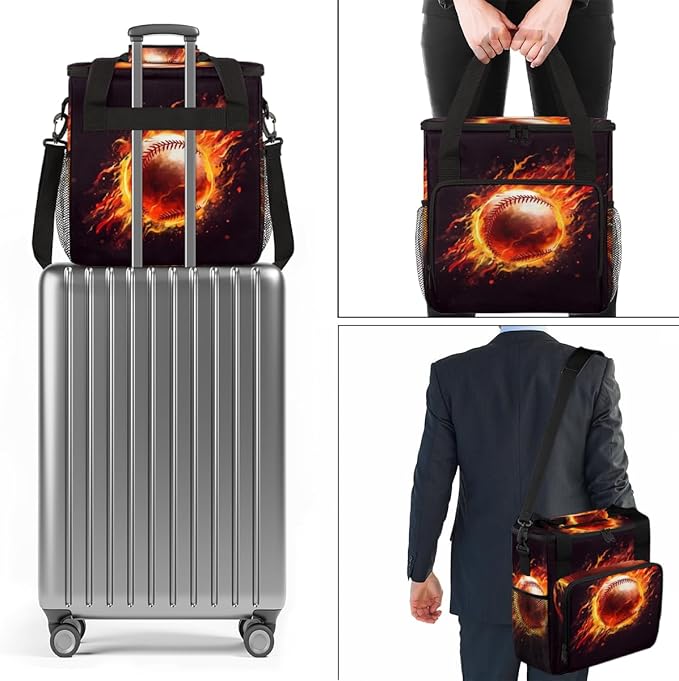 Flame Baseball Coffee Maker Carrying Bag Fire Baseball Travel Storage Bag Compatible with K-Mini or K-Mini Plus Single Serve Coffee Brewer Carrying Case with Multiple Pockets &amp Shoulder Strap