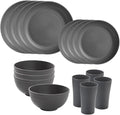 Dinnerware Sets Bowls Minimalist for 4 Matte Round Dinner Plates Unbreakable for RV Outdoor Camping Kitchen Home Party Gray