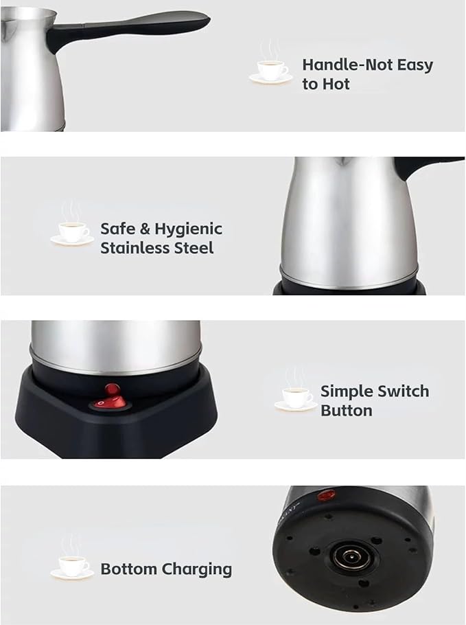 Turkish Coffee Maker 600ml Coffee Warmer Pot with Ergonomic Handle Stainless Steel Turkish Coffee Kettle for Home Electric Turkish Coffee Machine Heats Water Milk Coffee