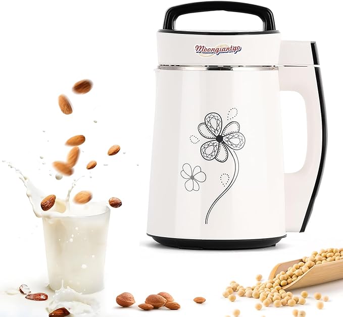 Moongiantgo Automatic Soy Milk Maker 37.2oz 1100ml 8 in 1 Nut Milk Maker with Self-Cleaning/Boil Water/Recipe Homemade Almond Milk Machine Plant Based Milk Juice Beverages Maker 110V