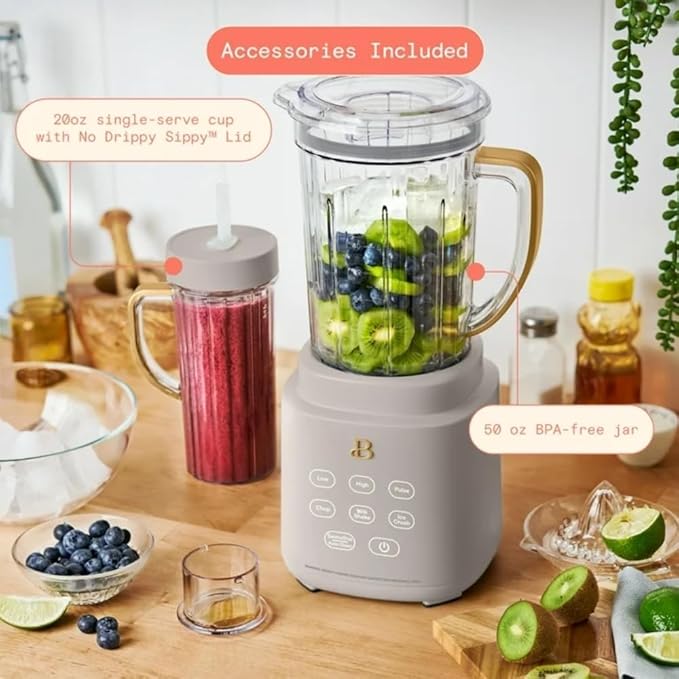 Power Exact Countertop Blender System 700W Motor 50oz Tritan Jar 20oz To-Go Cup 4 Presets 3 Speeds PrecisionSense Technology (Porcini Taupe)