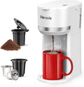 Mini Single Serve Coffee Maker for K Cup and Ground Coffee Fast Brew One Cup Coffee Machine with Descaling Reminder and Water Window 6 to 12 oz. Brew Sizes White
