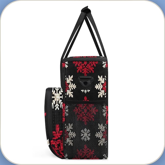 Christmas Snowflakes Coffee Maker Carrying Bag Retro Snowflakes Travel Storage Bag Compatible with K-Mini or K-Mini Plus Single Serve Coffee Brewer Carrying Case with Pockets &amp Shoulder Strap