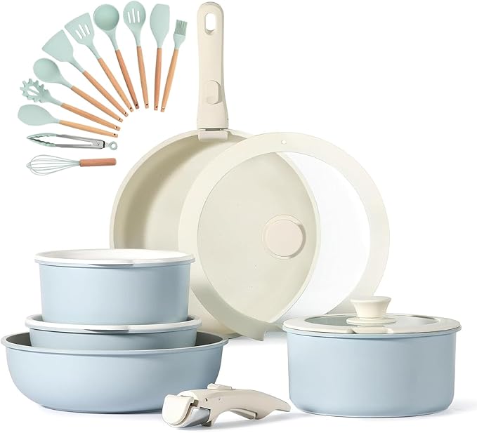 Nonstick Cookware Set with Removable Handle 11Pcs Pots And Pans Set Induction Kitchen Cookware Sets RV Cookware Set Oven Safe