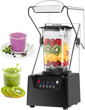 Professional Commercial Smoothie Blender with Shield Quiet Sound Enclosure 5 Preset Settings Electric Ice Crusher with 1.8 L Capacity Cup 17000 Rpm for Dessert Shop/Bar