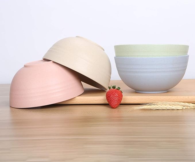 LuckyZone Wheat Straw Dinnerware Sets for 4 (Reusable Plates Bowls &amp Cups) - Lightweight Unbreakable Dinner Camping Dishes - Dishwasher &amp Microwave Safe Eco Friendly(12Pcs/4Color)