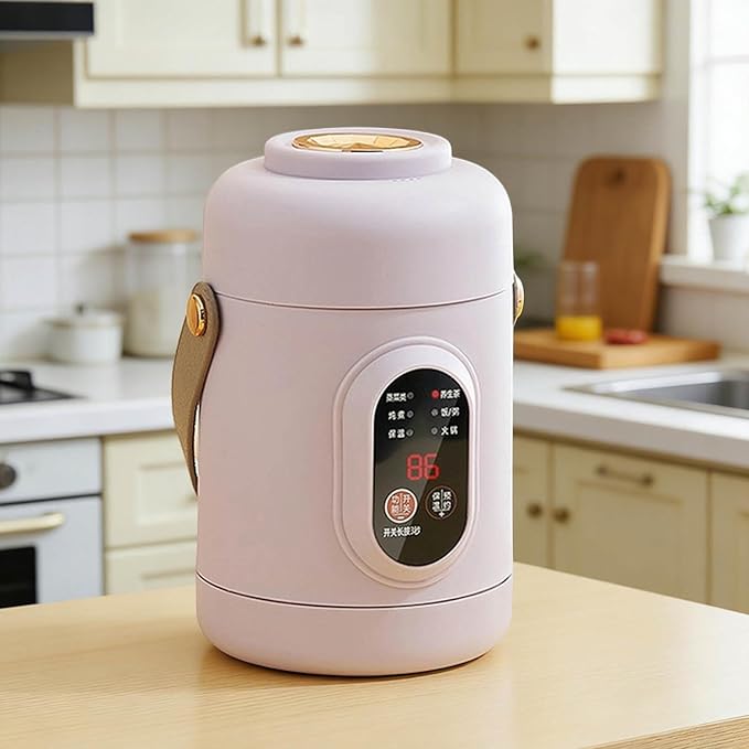 Multifunctional Health Pot Portable 500W Health Pot with Ceramic Glaze Inner Pot &amp Steamer 12-Hour Preset Slow Cooker for Rice Porridge Soup Steaming (A-Purple)