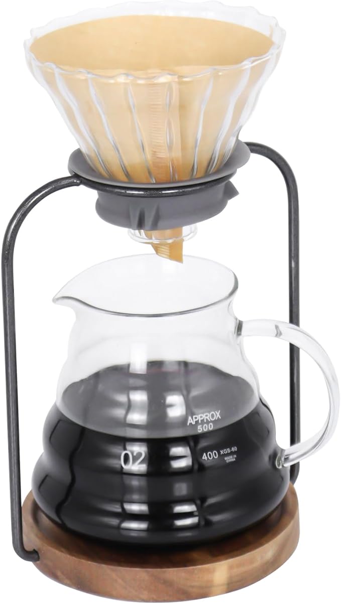 SOTECH Pour Over Coffee Dripper Set Filter Holder Glass Server with Paper Coffee Filters Manual Stand for Tea and Saffron