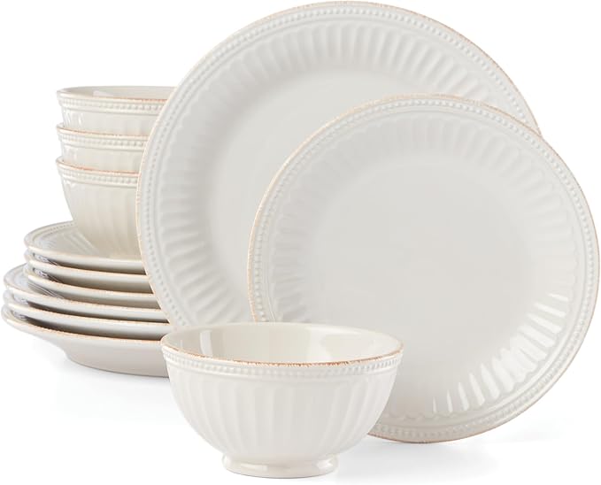 Lenox French Perle Groove 12-Piece Plate &amp Bowl Set 23.05 LB White