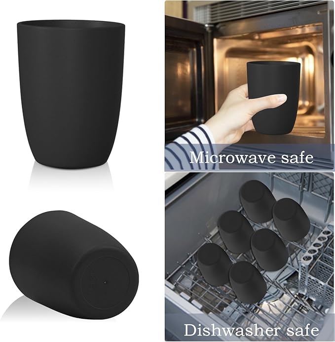 Homienly Wheat Straw Dinnerware Set of 24 Service for 8 Plates and Bowls Sets Unbreakable Drinking Cup Reusable Lightweight Dinnerware Set for Kitchen (Black)