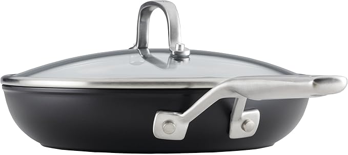 KitchenAid Hard Anodized Induction Nonstick Frying Pan Set With Tempered Lids 4-Piece - 10 &amp 12 Inch – Durable Even Heating Oven Safe to 500°F Dishwasher Safe Easy-Clean