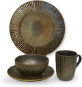 Artesa Organics Shell Café Ceramic Dinnerware Set Handmade 4-Piece Place Setting – Plate Bowl Mug – Black Metallic Artisan Design