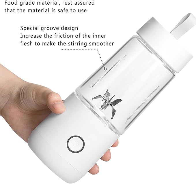 Personal Rechargeable Fruit Mixer Portable Smoothie Blender with 4pcs 304 Stainless Steel Blades 350ml Volume and Long Battery Life 15 Cups Output for Work Cycling Running Gym