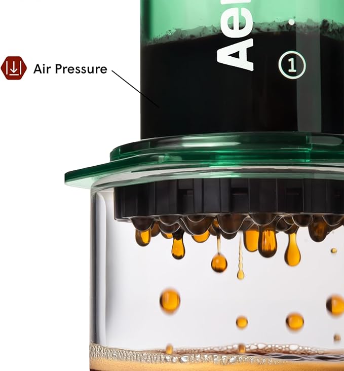 AeroPress Clear Green Coffee Press - All-in-One French Press Pour-Over &amp Espresso Style Manual Brewer 2 Min Brew for Less Bitterness More Flavor Small Portable Coffee Maker Travel &amp Campi