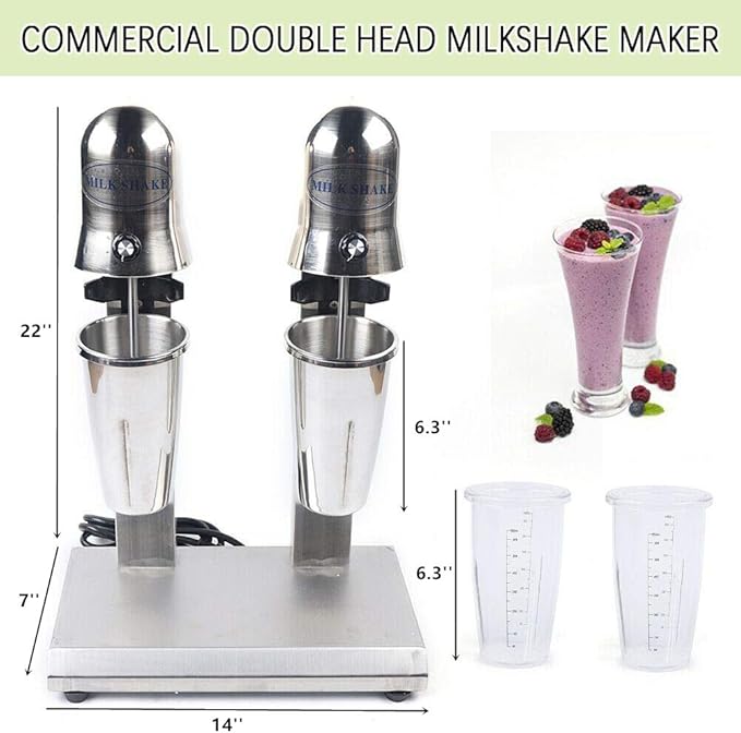 Gdrasuya10 560W Double Head Electric Milkshake Machine Drink Mixer Smoothie Blender 14000 RPM 22 oz Commercial Home Use
