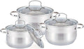 Maestro MR-3512-6M Stainless Steel Cookware Set 6 Pieces Induction 3 Saucepans 3 Glass Lids Suitable for All Types of Cookers Dishwasher Safe