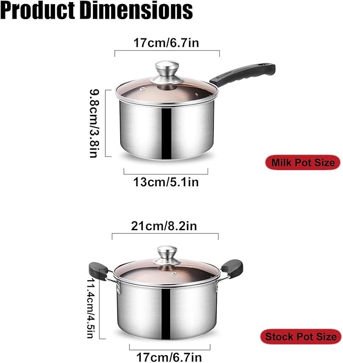 Pot and Pan Set 2 Piece Cookware Set Stainless Steel Pot and Pan Set Kitchen Pot and Pan Set Multifunctional Stainless Steel Cookware for Home Kitchen Restaurant/329 (Color : Brown Cover Size : 6.7*5
