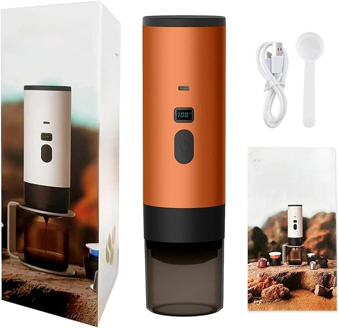Portable Electric Espresso Coffee Maker Rechargeable Capsule Machine 90ML Tank 120ML Cup 5 Colors (Vitality Orange Standard Edition Velvet Bag without Stand)