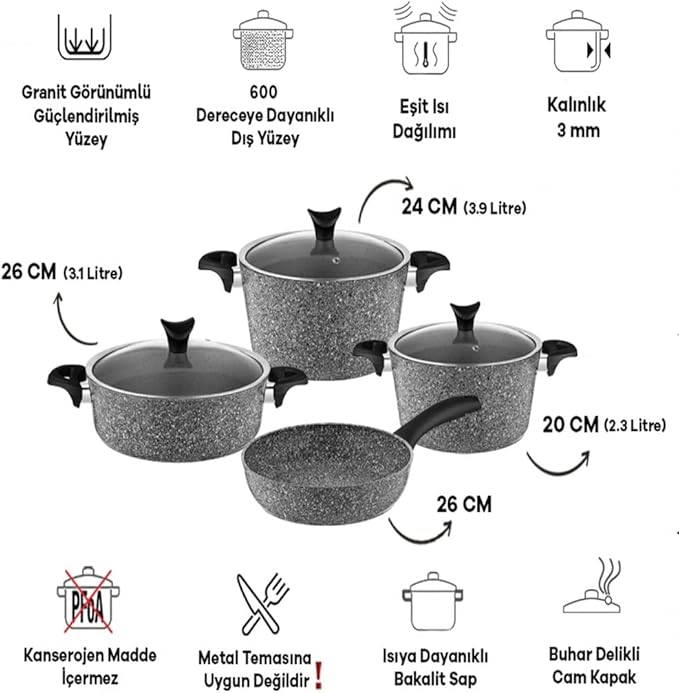 Cookware Set Black Pan with Lid Cutlery Collection Cookware Cutlery Cookware Nonstick Kitchen Supplies