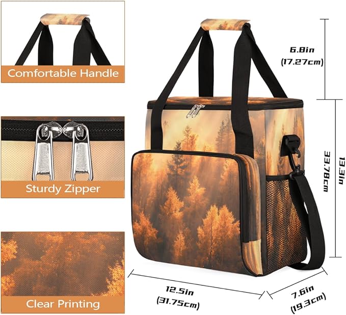 Maple Forest Autumn Coffee Maker Carring Bag Travel Carrying Storage Tote Bag Compatible with Keurig K-Mini or K-Mini Plus Portable Single Serve Coffee Brewer Case with Pockets for K-cup Pods