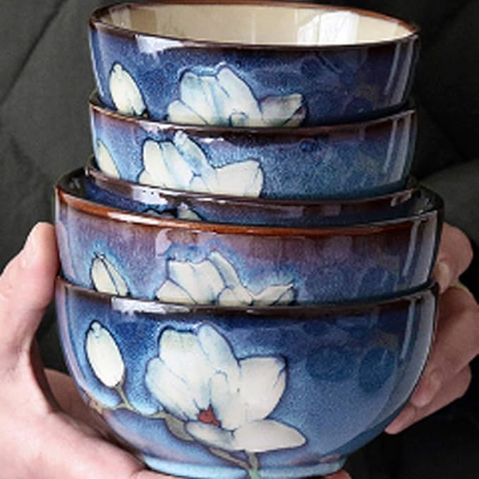 SHINING Blue Creative Hand Painting Porcelain Dinnerware Tableware Dinner Service Set Saqure Plate Deep Plate Bowl For Wedding Birthday Christmas Gift (Soup Bowl)