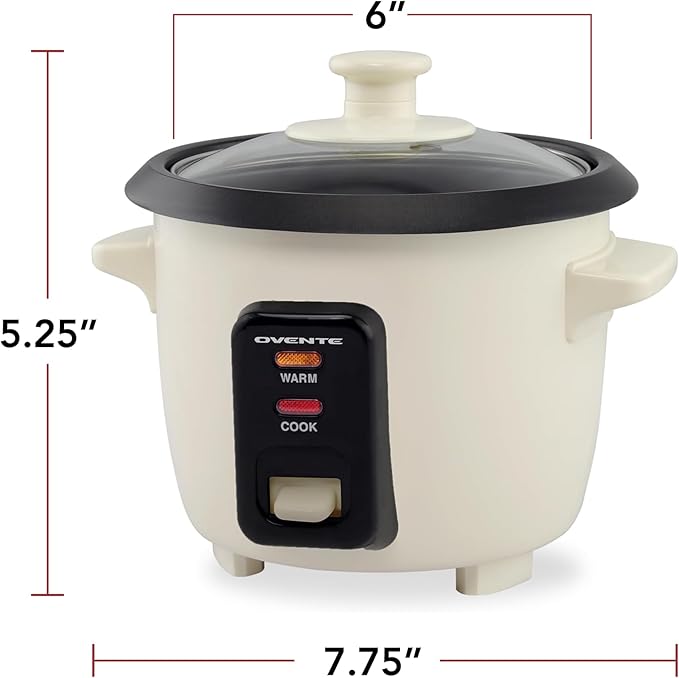 OVENTE Electric Rice Cooker 4-Cups (Cooked) with Removable Nonstick Pot Keep Warm Function Cooks Grain Oatmeal and Makes Soups Stews or Hot Cereals Includes Measuring Cup and Spatula Cream RC04C
