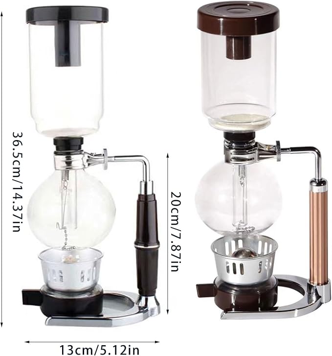Glass Siphon Coffee Machine with Wooden Handle and Vacuum Brewing Technology for a Sturdy Heat-resistant Construction for 3 People at Home for Brewing Cold Drinks Siphon Machine