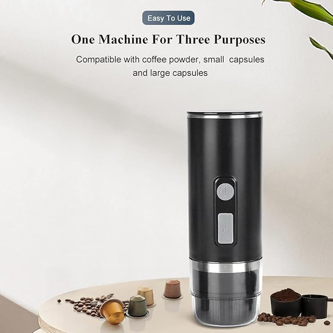 Portable Coffee Machine 1800mAh Mini Camping Maker Type C Rechargeable 2-in-1 Fast Extraction and 100ml Water Tank Lightweight for Office Hiking Home