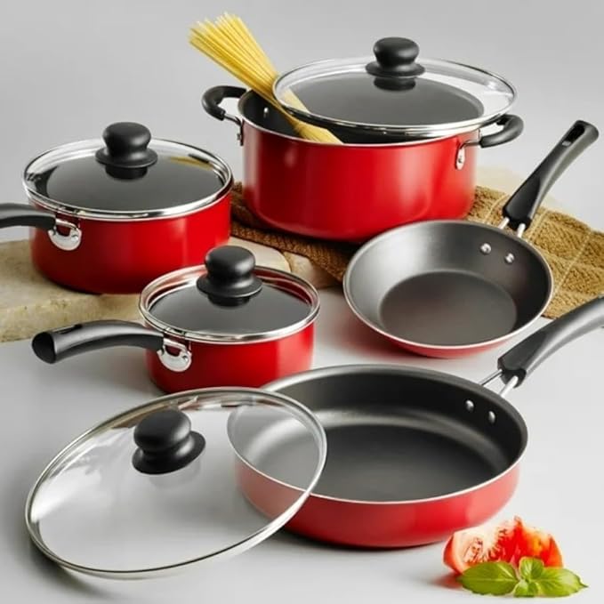9-Piece Non-Stick Cookware Set – Vibrant Red Finish with Quick Release Surface for Easy Cooking